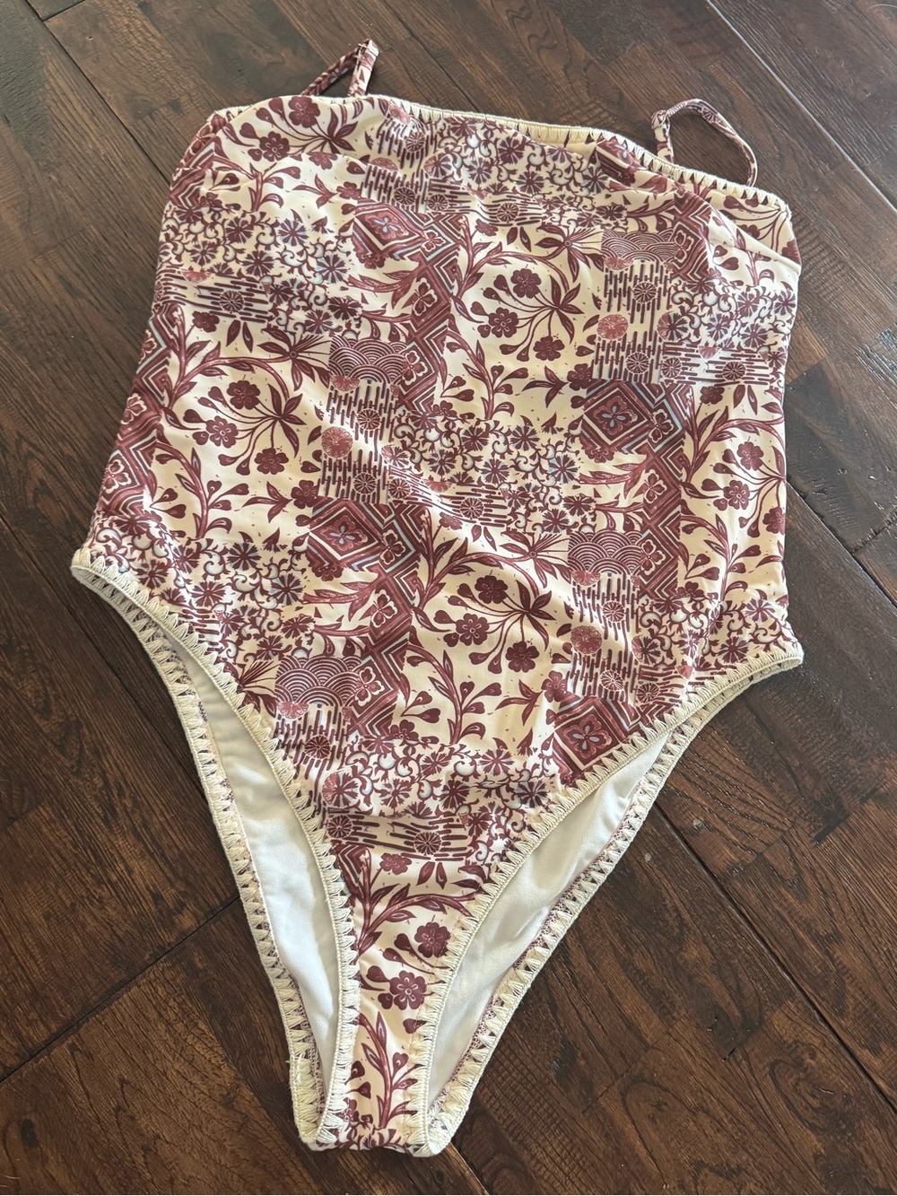 Abercrombie & Fitch Floral Boho One-Piece Swimsuit Maroon Cream Size XL